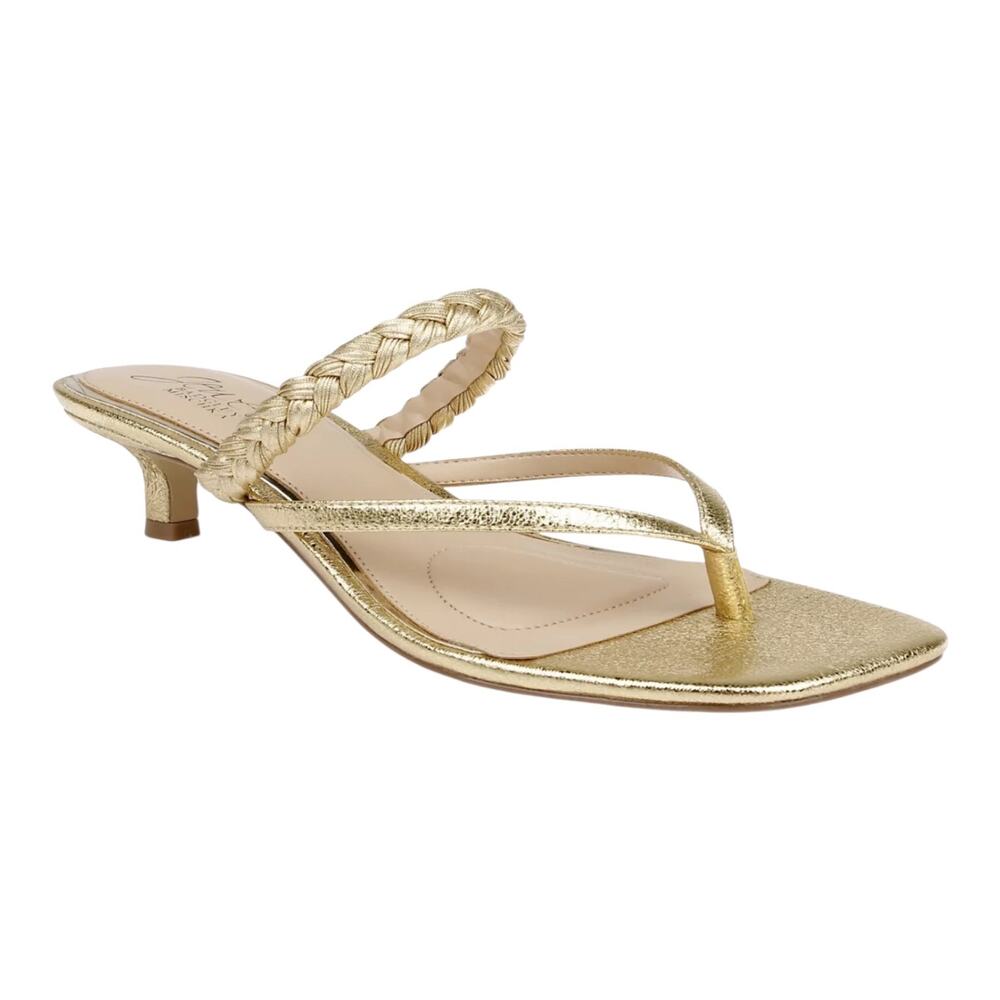 Jewel Badgley Mischka Women's Nadya Kitten Heel Thong Sandals Gold Size 9 1/2